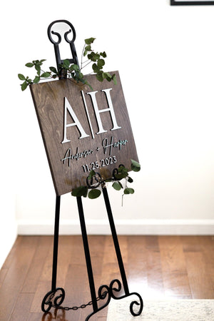 Wedding Welcome Name Sign, Couples Initials Wood Wedding Sign, Ceremony Sign, Modern Wedding, Minimalist Monogram Sign, Last Name Sign - Small Town Timbers