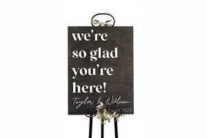 We’re so Glad You’re here Wedding Welcome Sign, Custom Wood Wedding Sign, 3D Welcome Sign, Rustic Wedding Décor, Reception Sign, Black Sign - Small Town Timbers