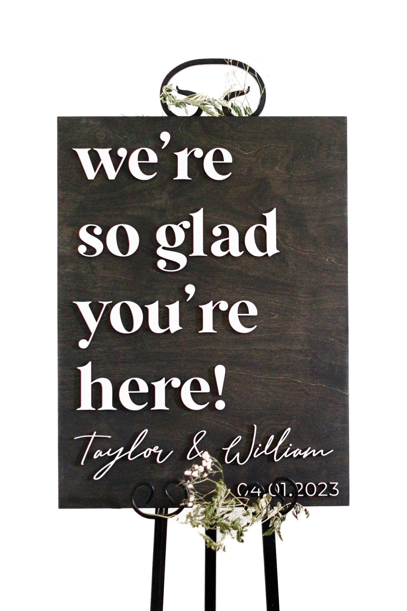 We’re so Glad You’re here Wedding Welcome Sign, Custom Wood Wedding Sign, 3D Welcome Sign, Rustic Wedding Décor, Reception Sign, Black Sign - Small Town Timbers