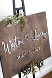 WOODEN WEDDING WELCOME SIGN | CONNECTED HEART NAME SIGN | WESTON & LAINEY - Small Town Timbers