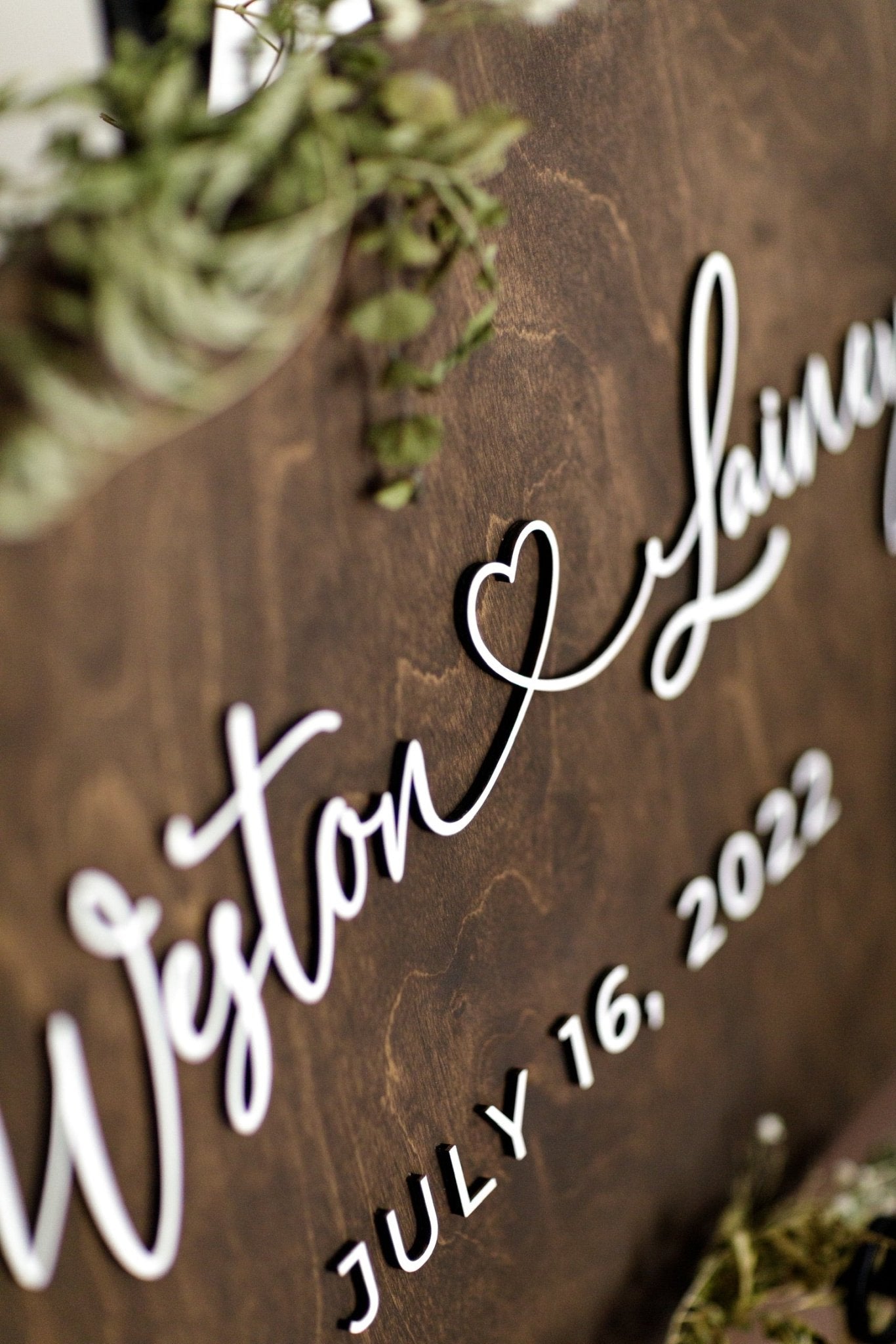 WOODEN WEDDING WELCOME SIGN | CONNECTED HEART NAME SIGN | WESTON & LAINEY - Small Town Timbers